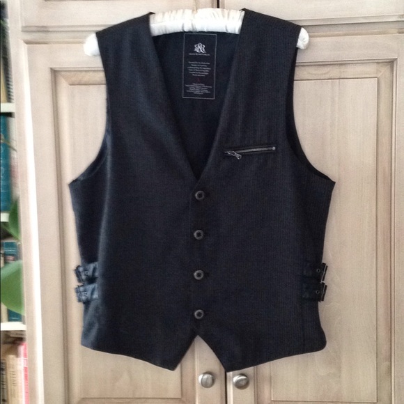Rock Republic Mens Gray Black Vest L 